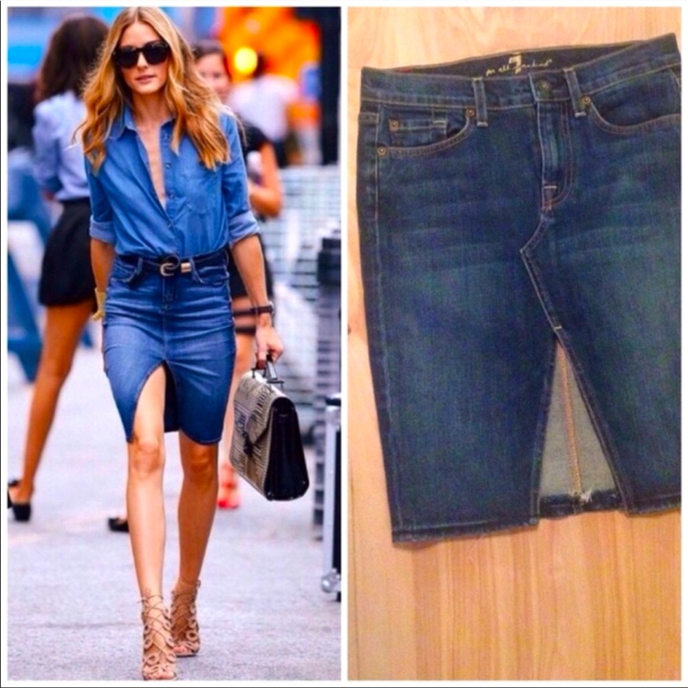 New Sexy 7 For All Mankind Pencil Denim Jean Skirt Size 27 - Picture 8 of 8